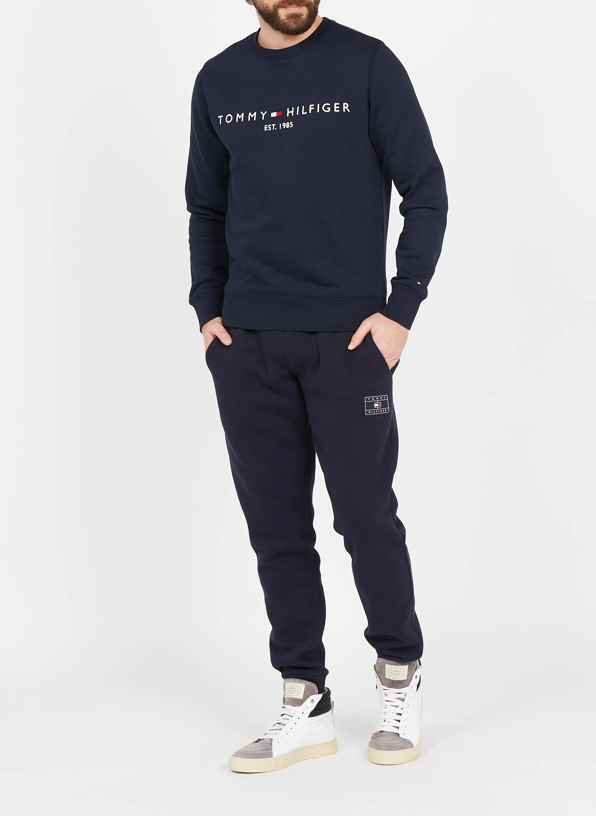  TOMMY HILFIGER   Felpa scollo tondo regular fit ricamata in cotone bio | Blu