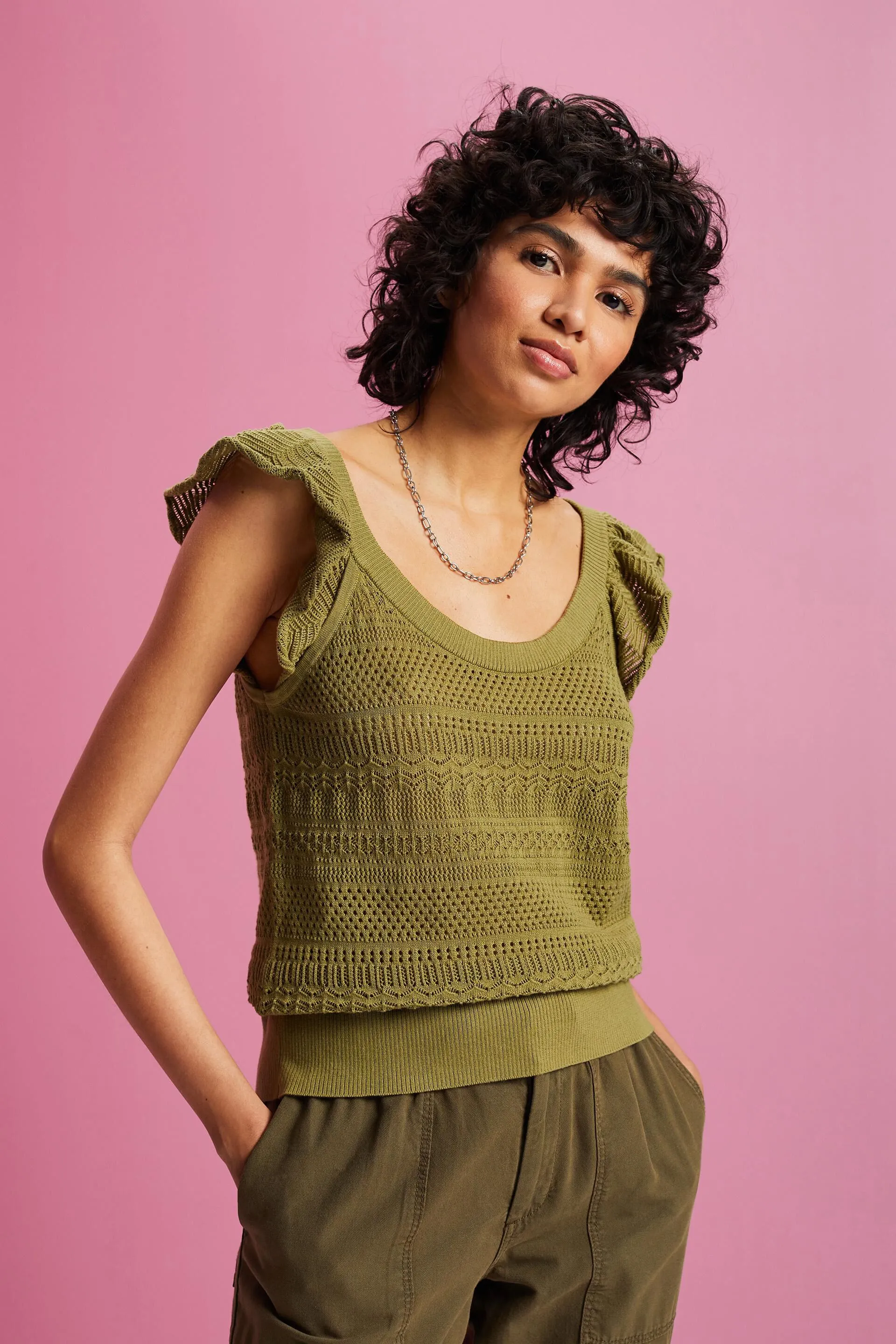 Top in cotone a maglia aperta