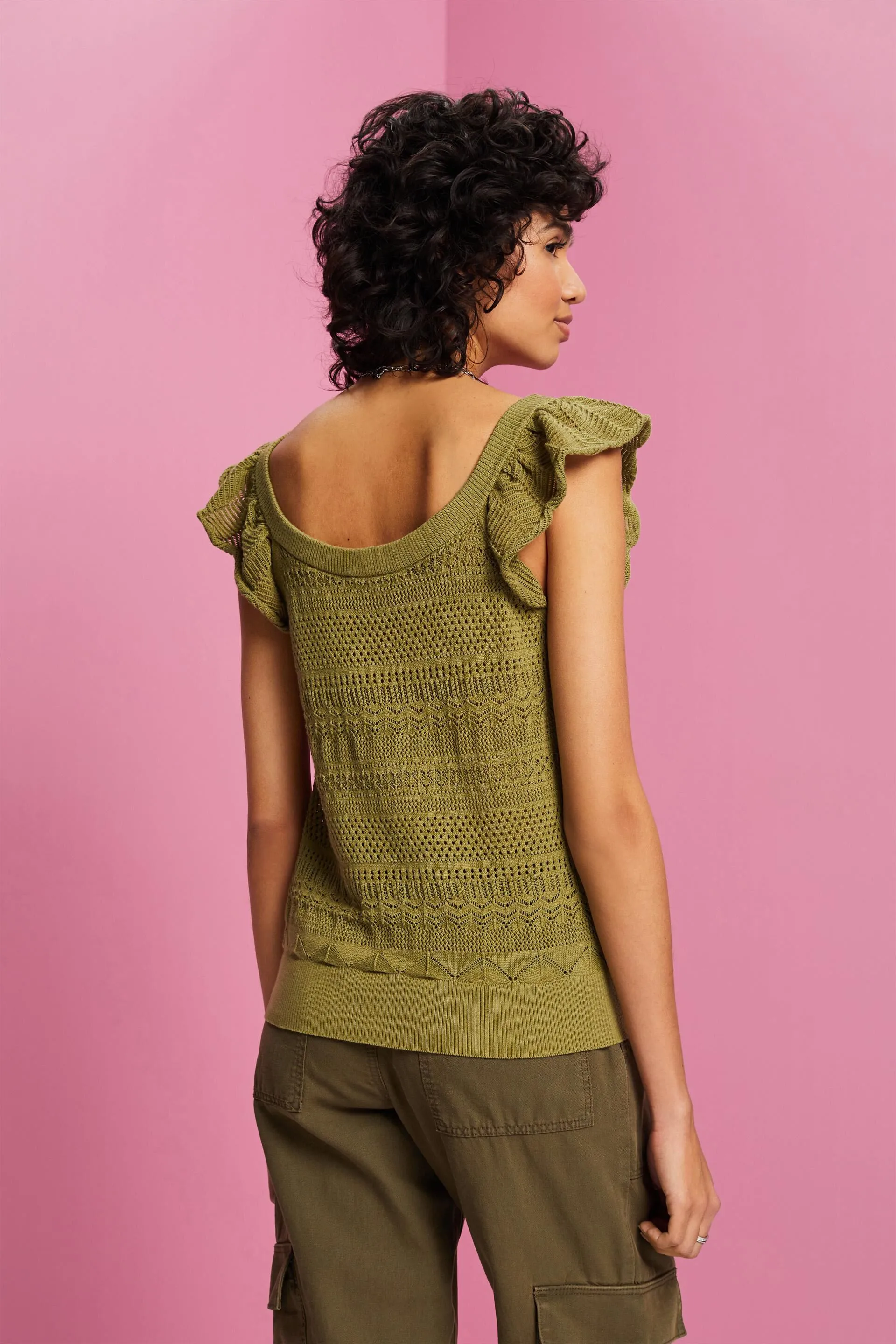 Top in cotone a maglia aperta