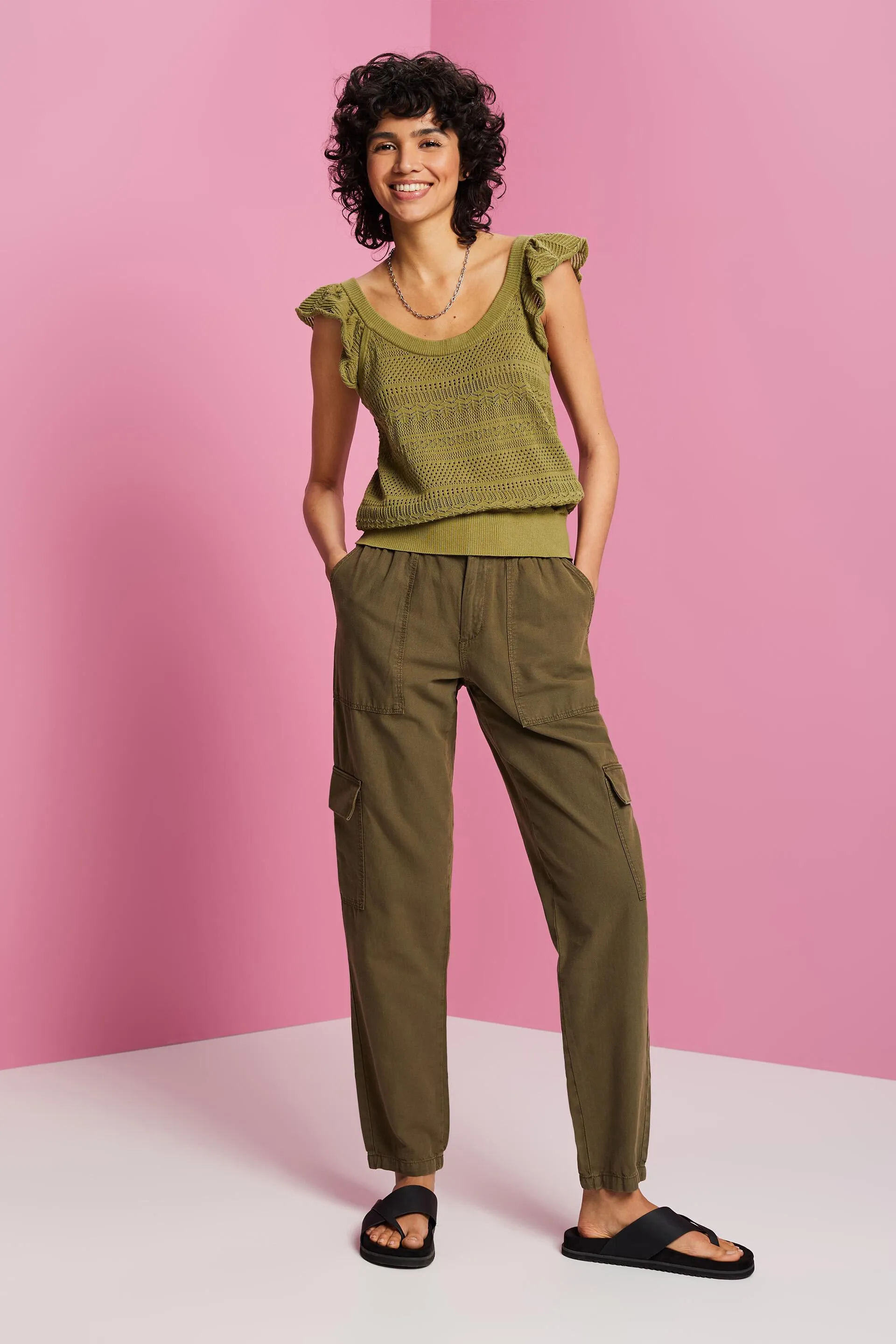 Top in cotone a maglia aperta