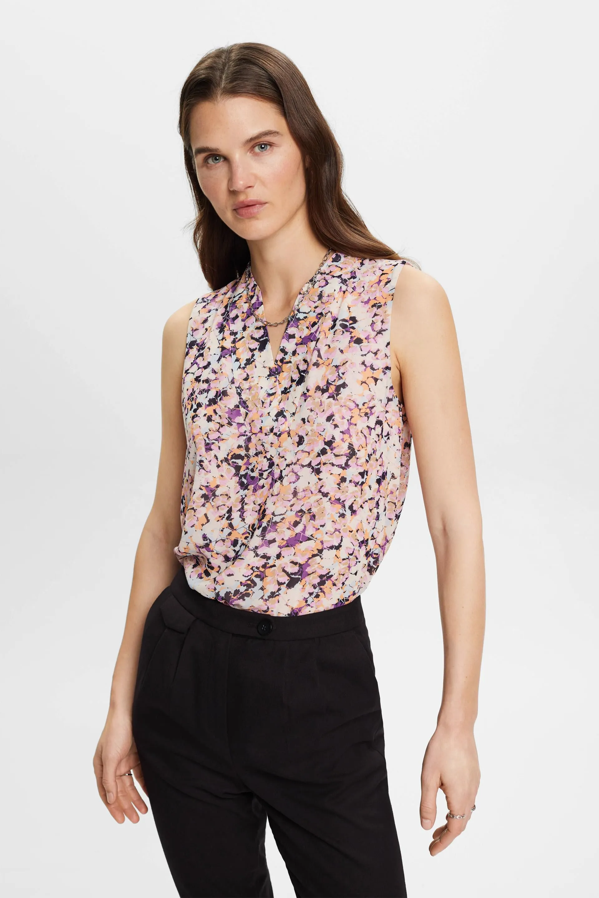 Top in crêpe di chiffon con motivo floreale