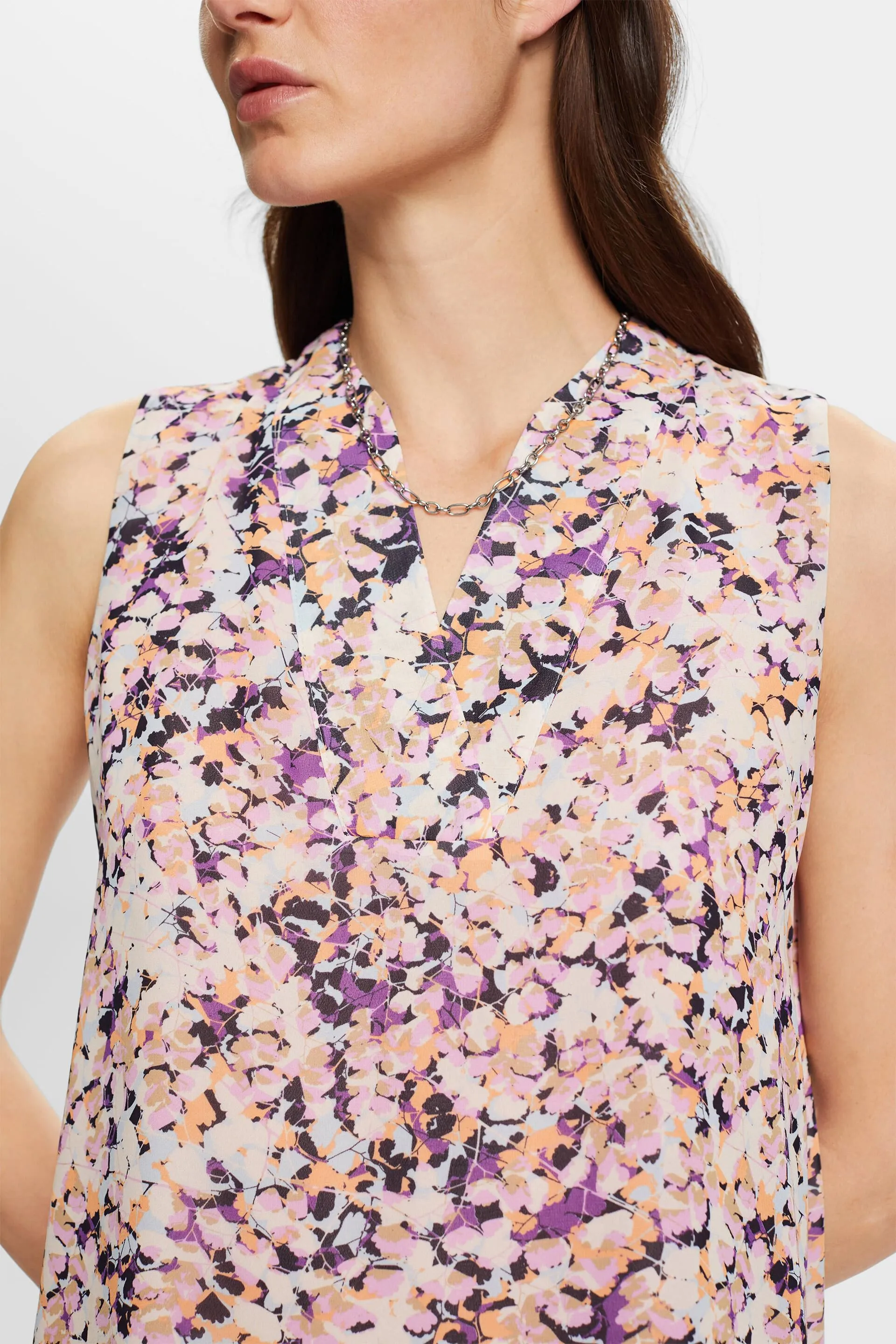 Top in crêpe di chiffon con motivo floreale