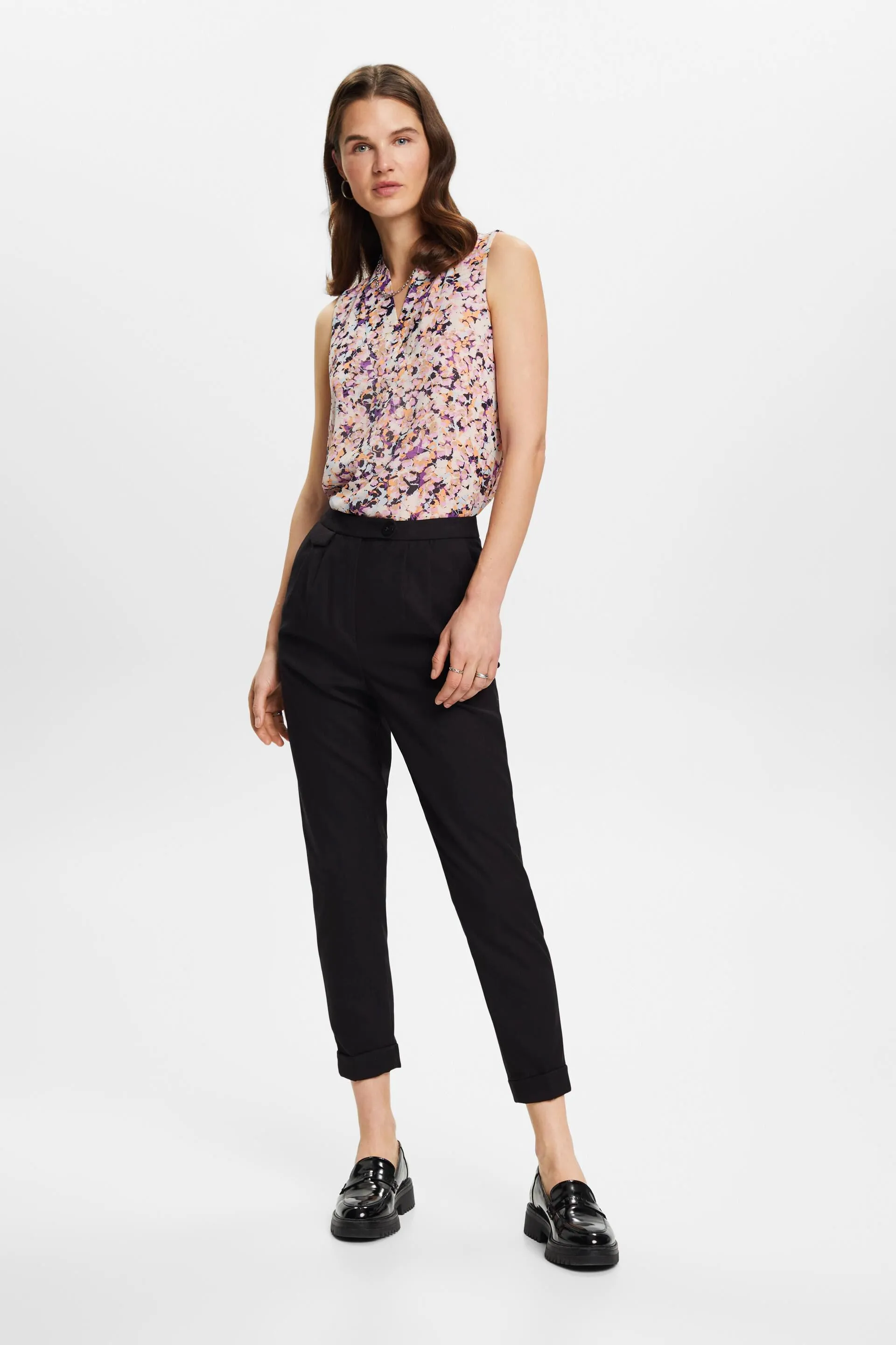 Top in crêpe di chiffon con motivo floreale