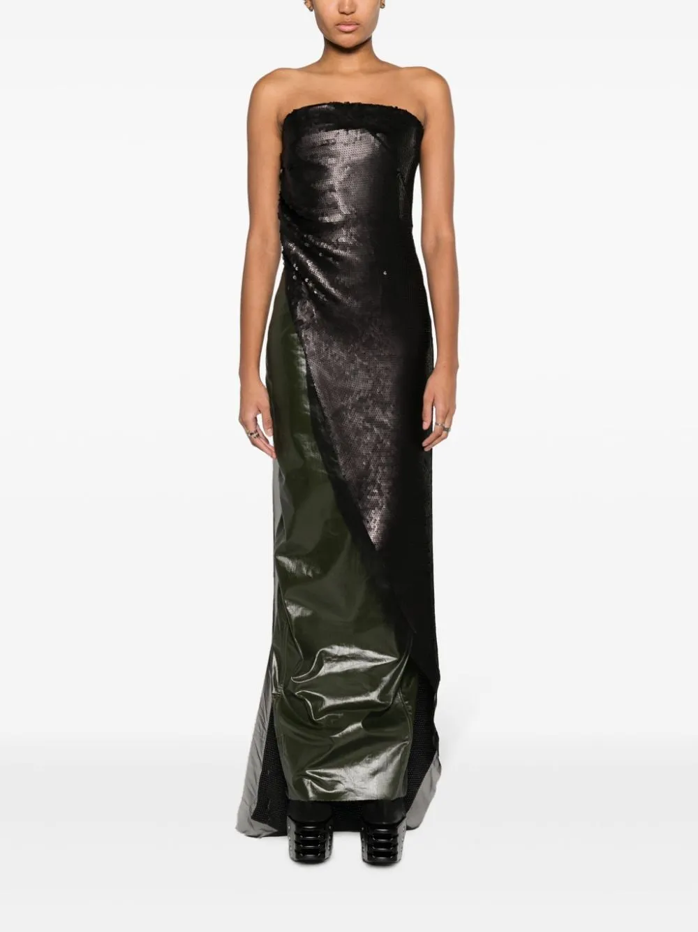 Top lungo con paillettes in nero - donna