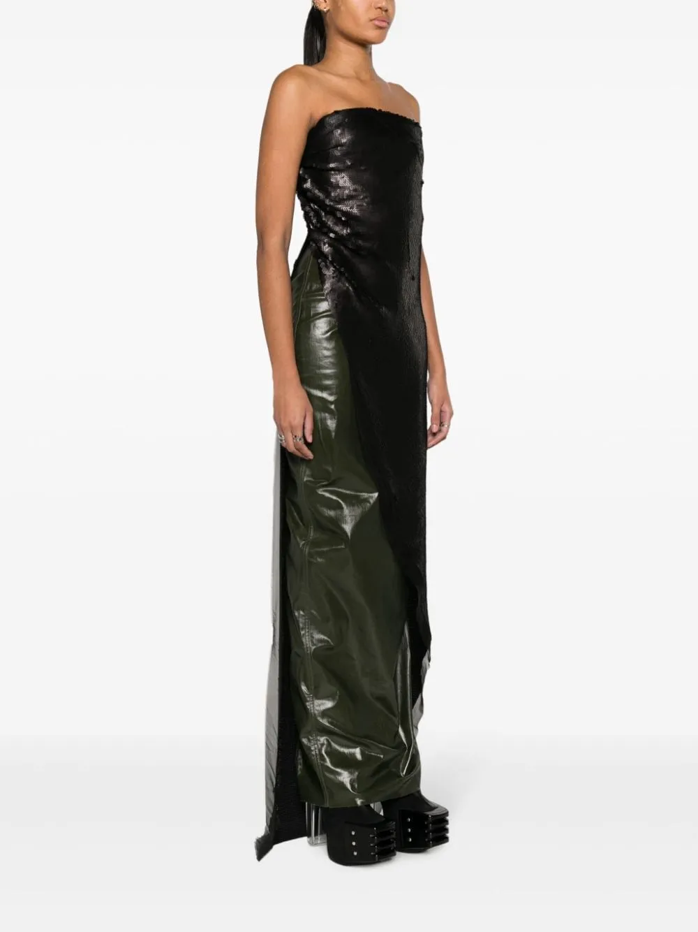Top lungo con paillettes in nero - donna