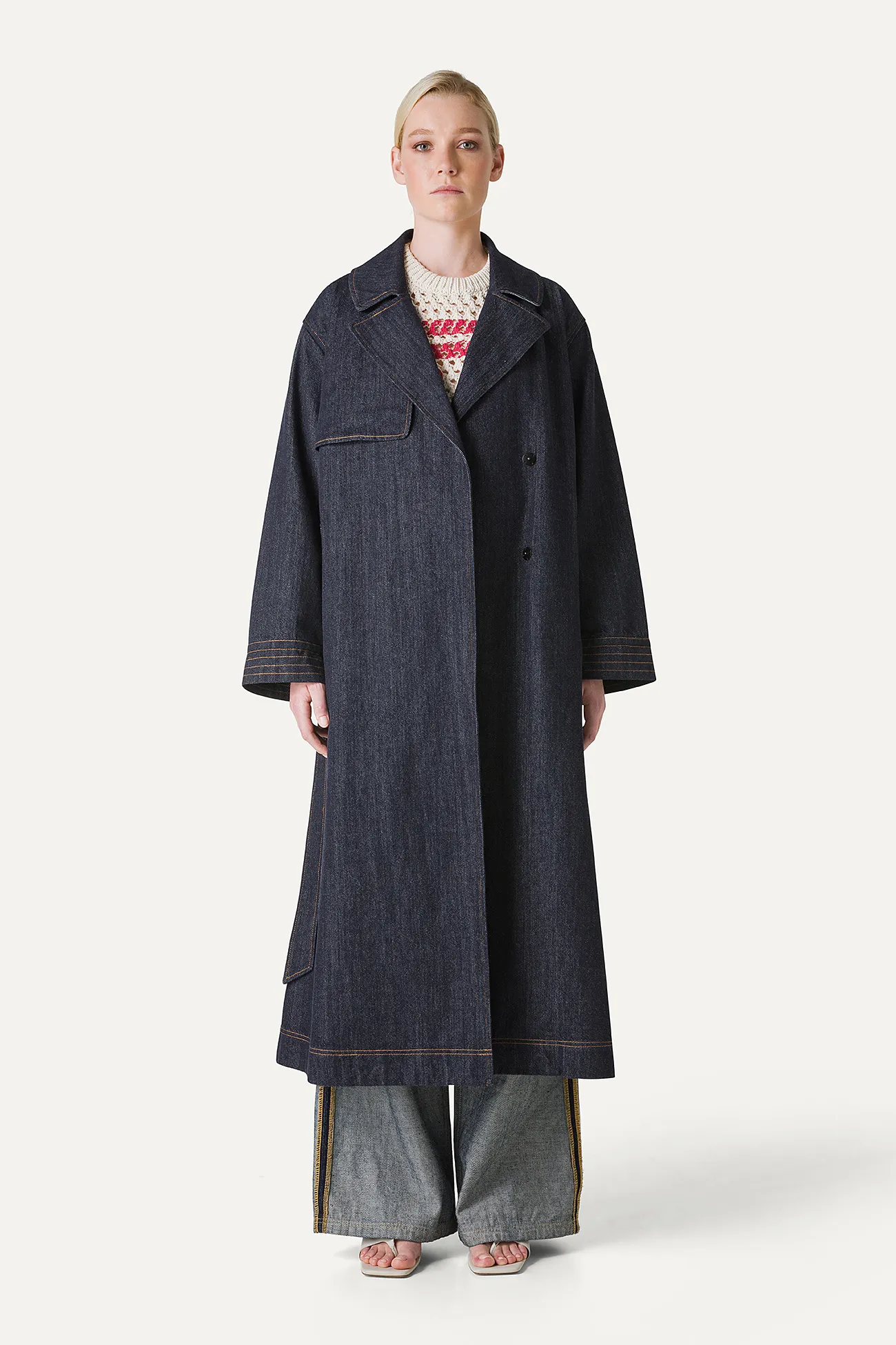 TRENCH LUNGO IN DENIM LAVATO 9203 - BLU SCURO