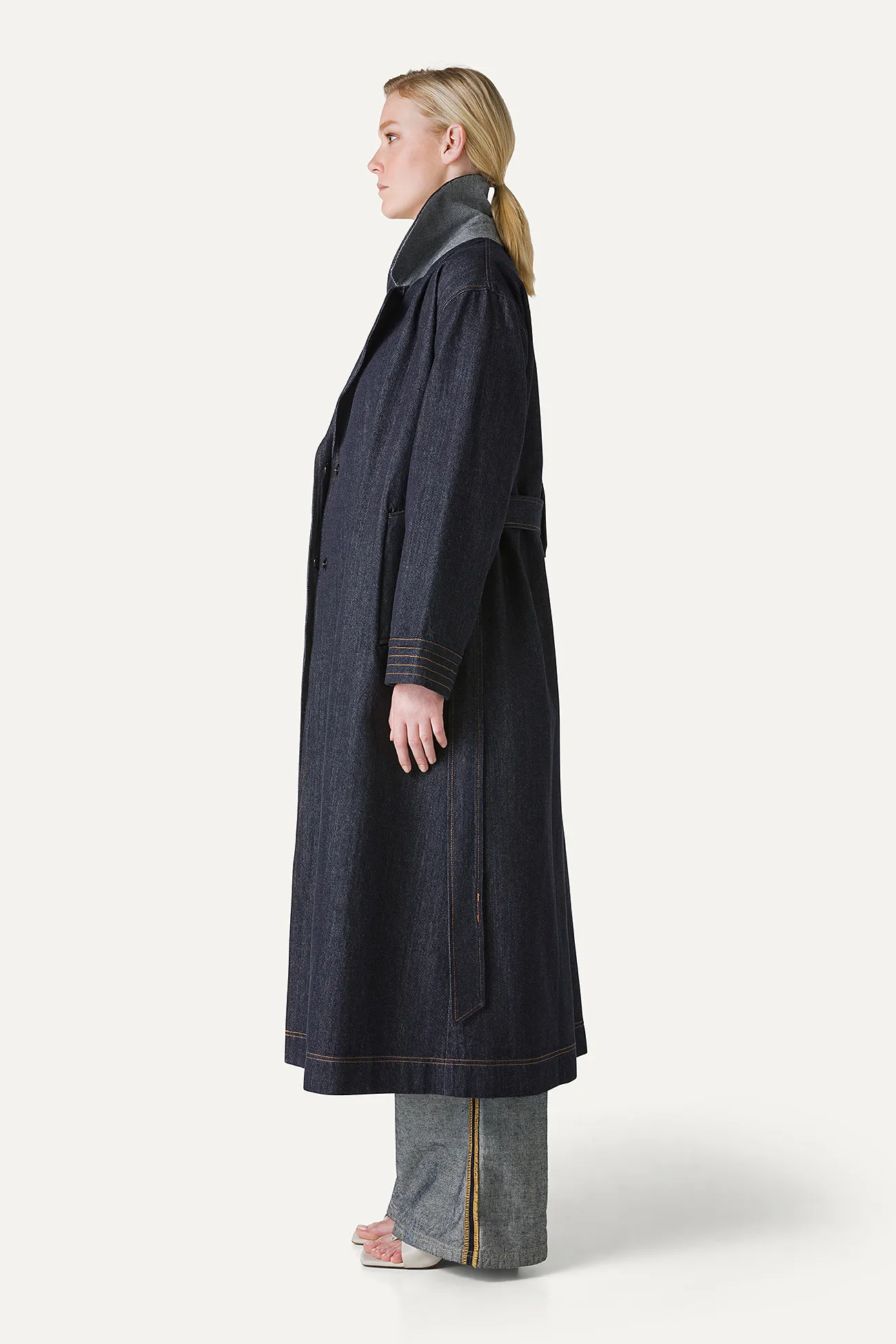 TRENCH LUNGO IN DENIM LAVATO 9203 - BLU SCURO