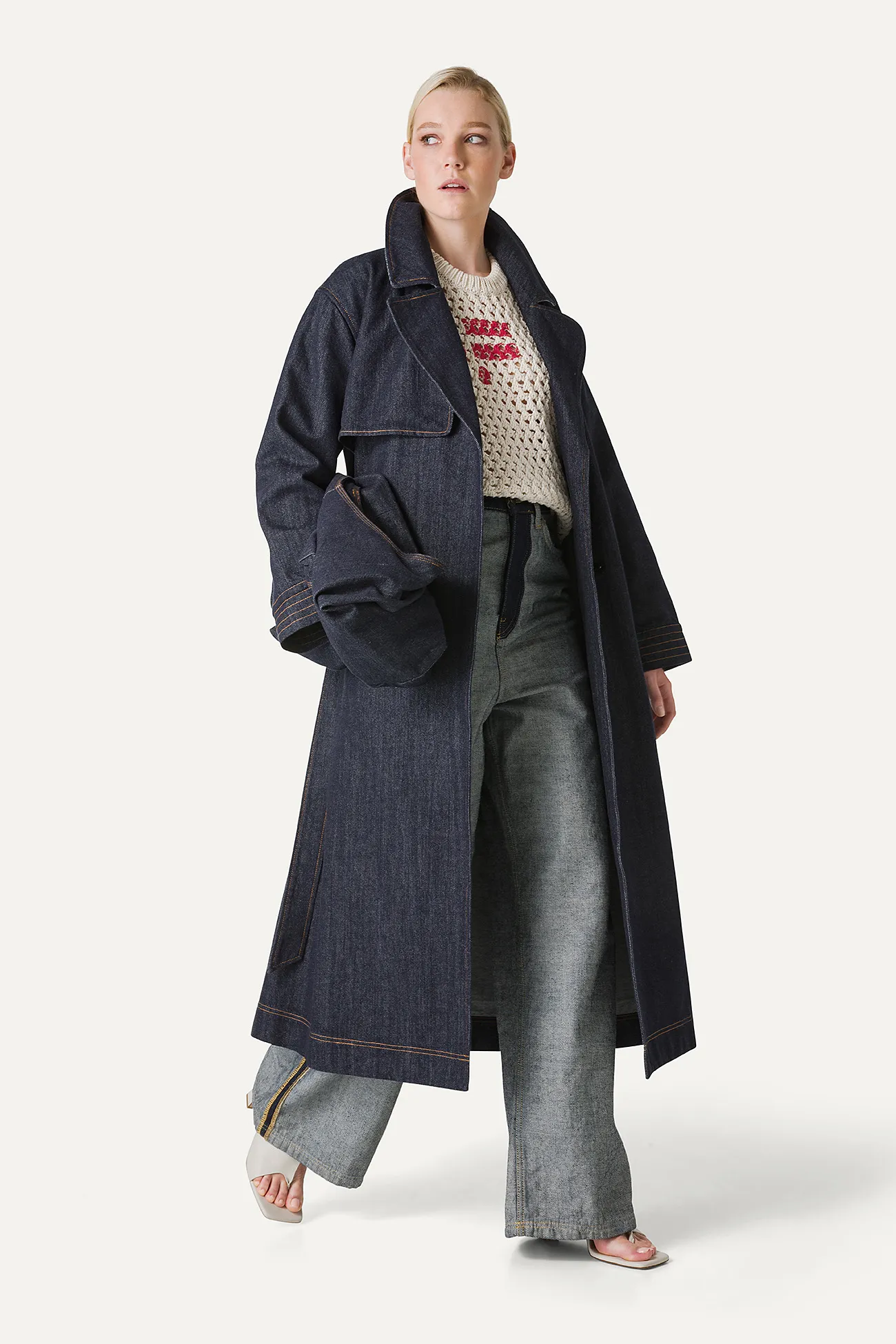 TRENCH LUNGO IN DENIM LAVATO 9203 - BLU SCURO