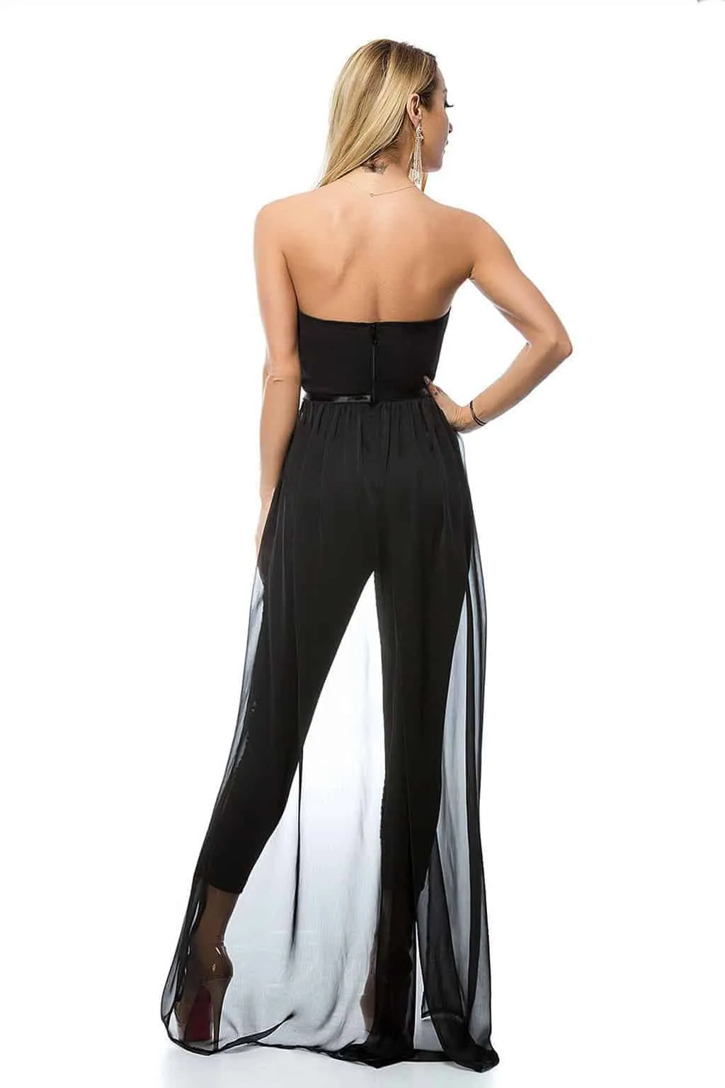 Tuta nera elegante con pantaleggings intulle glitterato