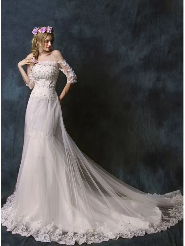 Vestito da Sposa a Sirena con doppia gonna in tulle ampia con merletto e pizzo