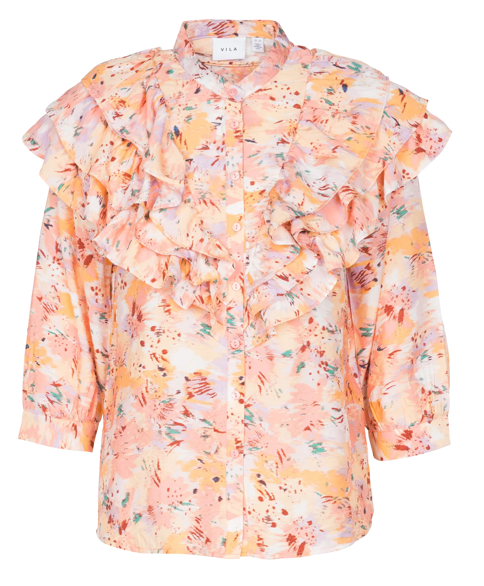  VILA   SANDRIA - Camicia con collo alla coreana stampata con volant | Viola