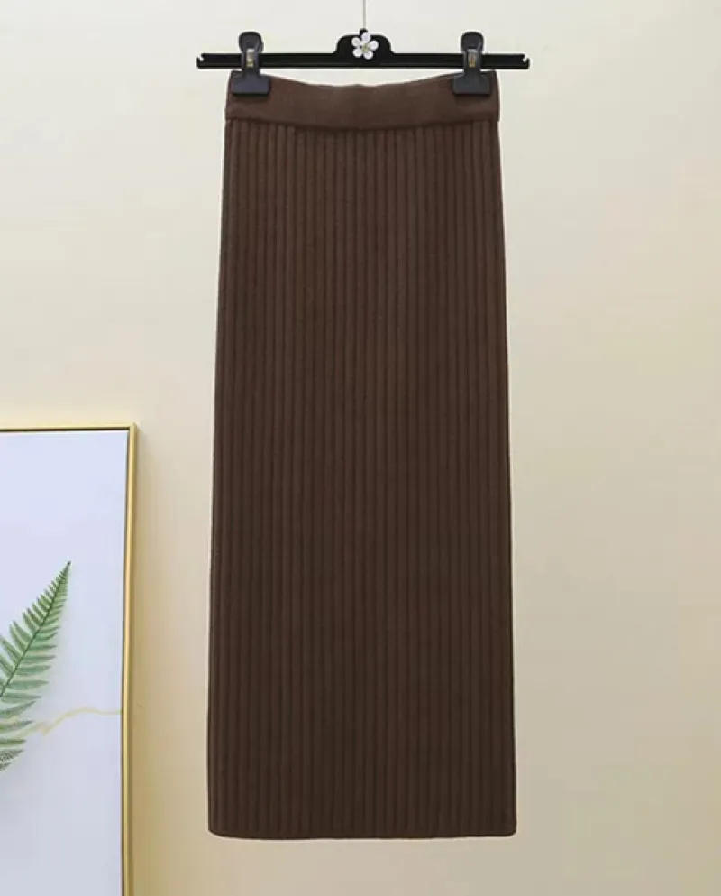 Zoki Inverno Donna Maglione Gonna Nuove Gonne Midi Lavorate A Maglia Elastico A Vita Alta Elegante Autunno Split Forcella Faldas